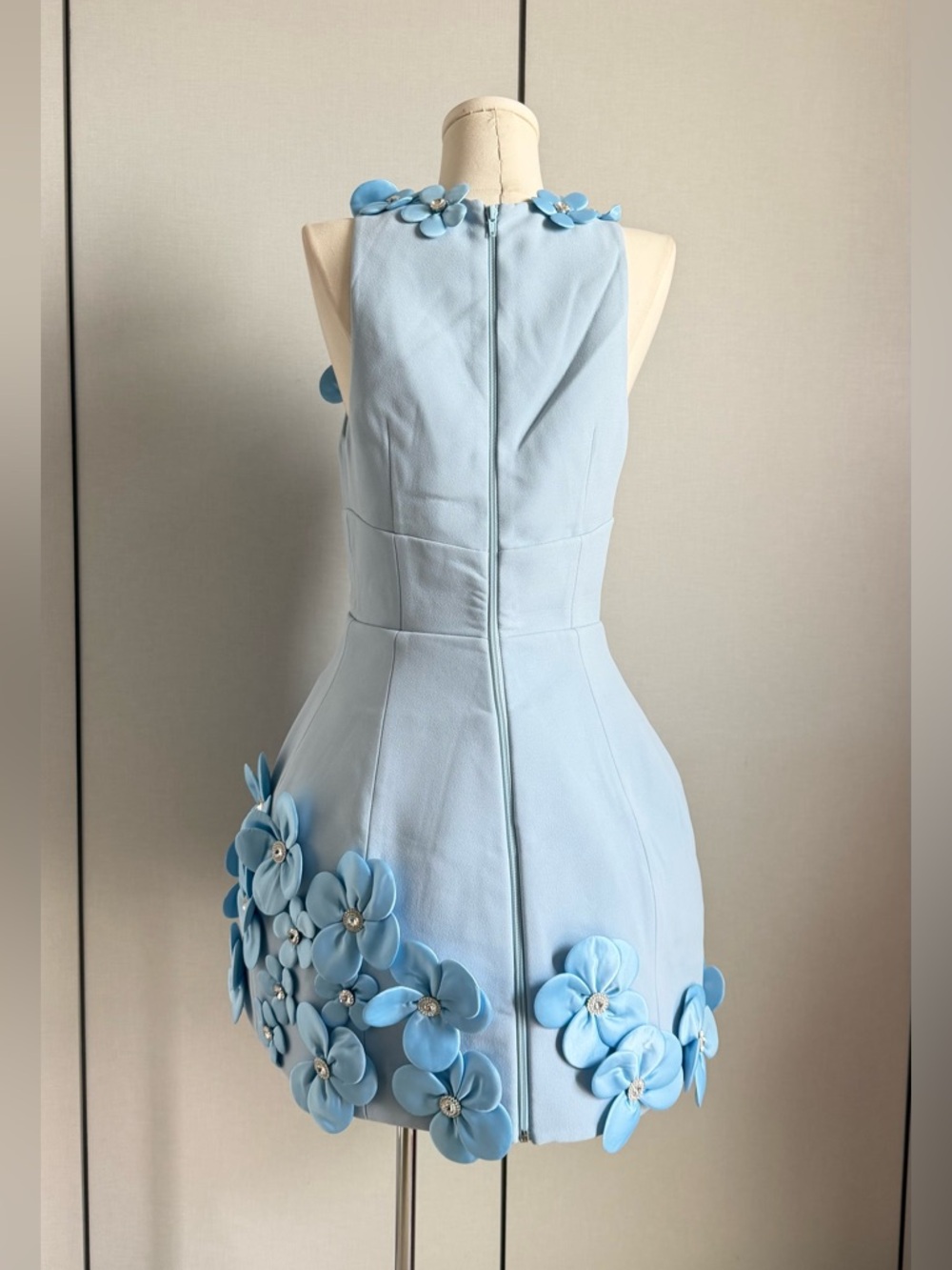 Bronx and Banco Powder Blue Floral Plunge Mini Dress - Picture 3 of 7